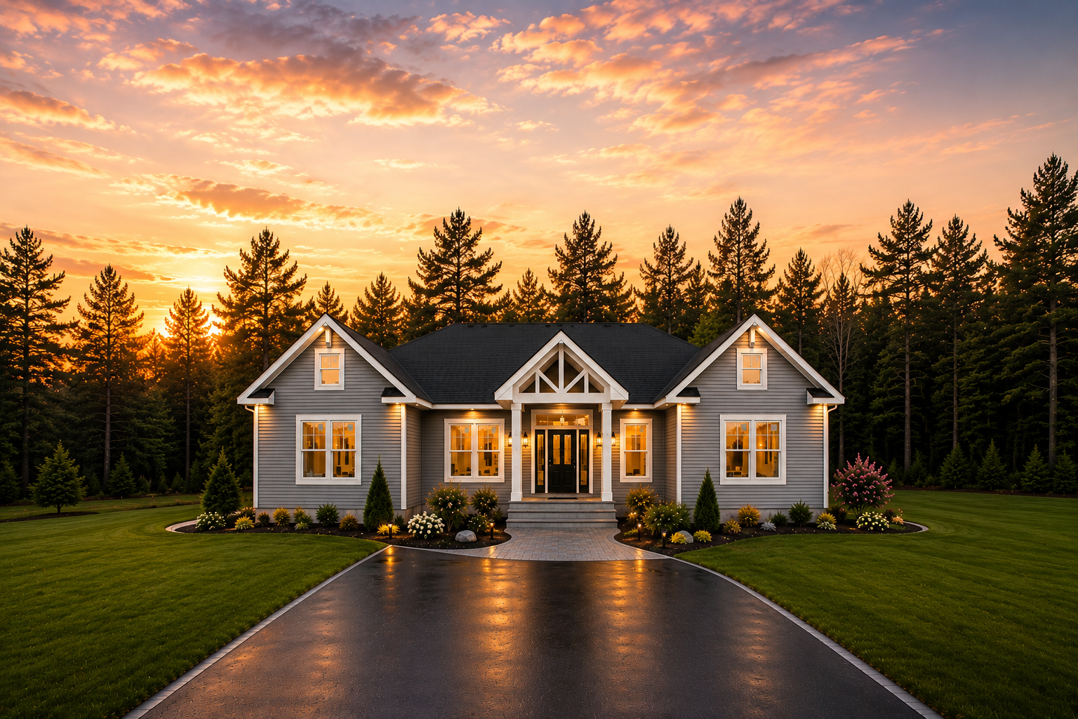 Custom home at sunset in Southern New Hampshire